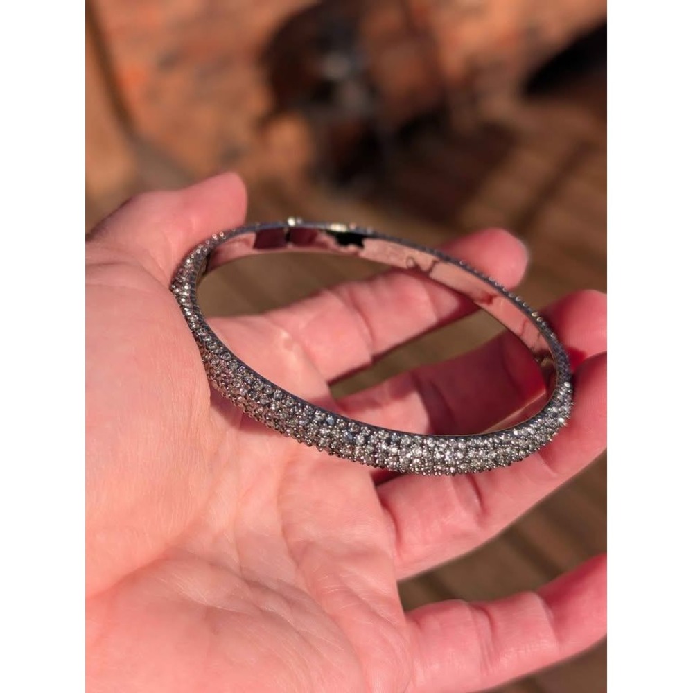 St John Rhinestone Pave Bangle Bracelet Silver Tone - Picture 3 of 8
